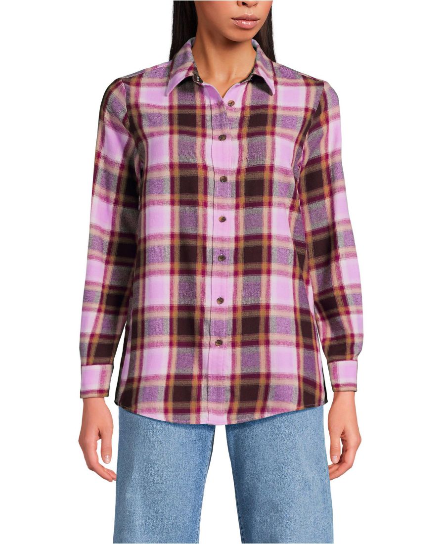 

Женская фланелевая рубашка в стиле "бойфренд" с длинными рукавами Lands' End, Pink vintage plaid