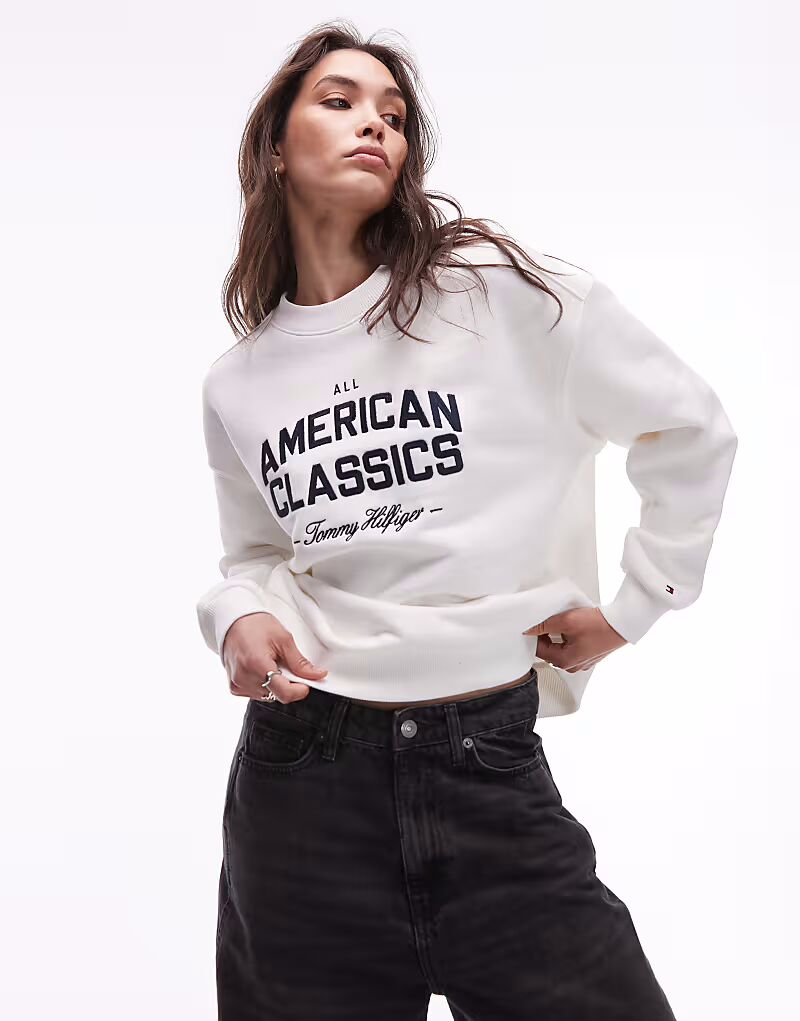 

Свободная махровая толстовка Tommy Hilfiger Varsity цвета экрю