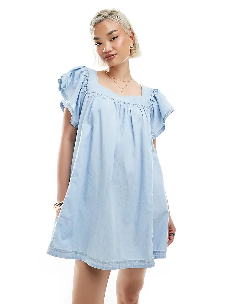 

Мини-платье Miss Selfridge из шамбре в отбеленном цвете