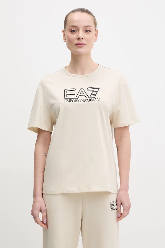 

Хлопковая футболка Ea7 Emporio Armani, бежевый