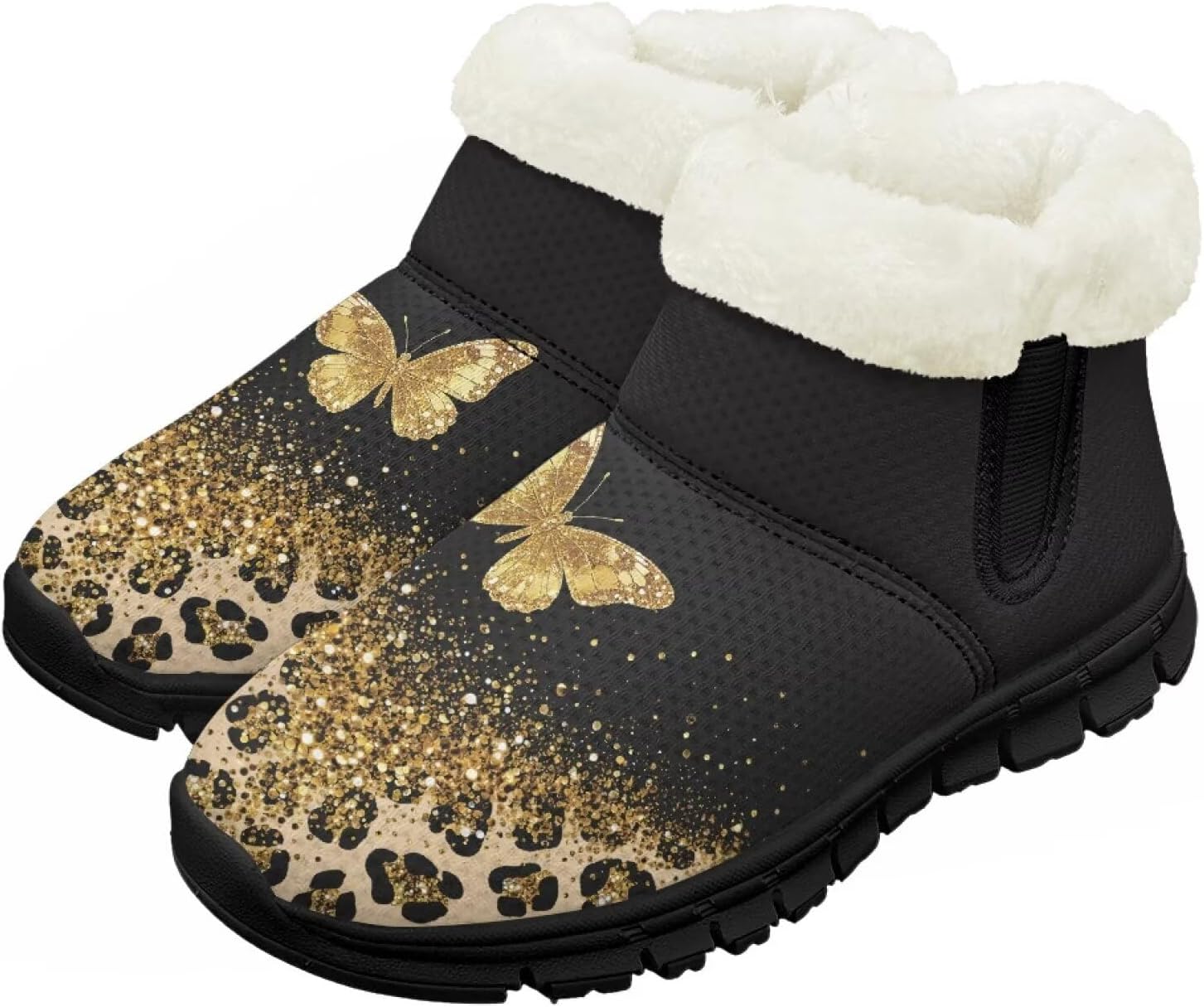 

Детские зимние сапожки для мальчиков и девочек, утепленные искусственным мехом, ботильоны до щиколотки с противоскользящей подошвой для малышей, детей младшего и старшего возраста Chririnla, Leopard Print Butterfly
