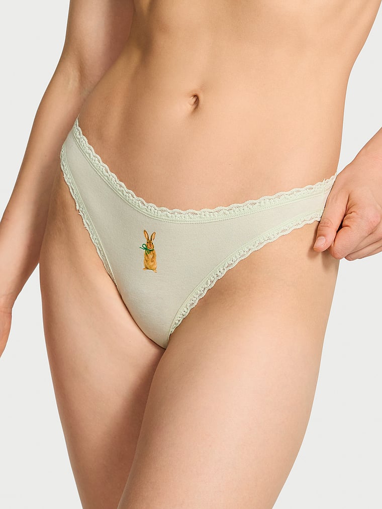 

Хлопковые стринги с кружевом на талии Lace Trim, lace trim mint crush bunny