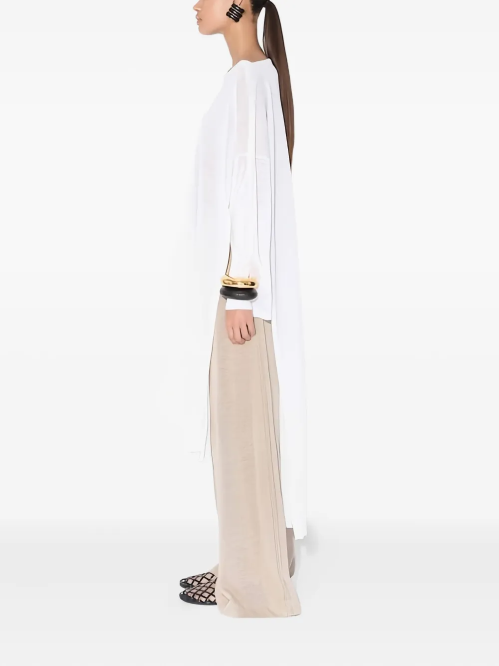 Топ из смеси льна и шелка с боковыми вырезами Alaïa, белый — фото 3