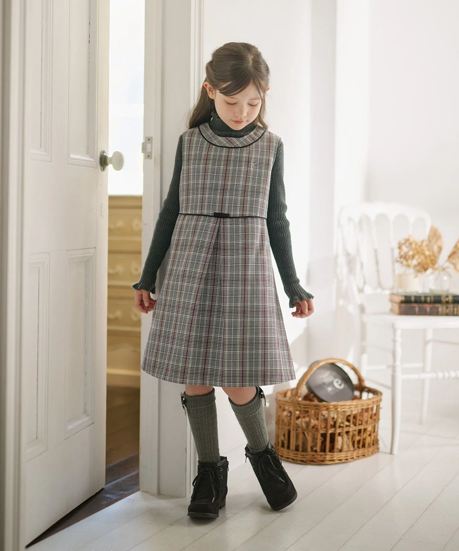 Свитер [110-140 см] Вязаная резинка с цветочным узором Kids Suite, Charcoal gray [004] — фото 4