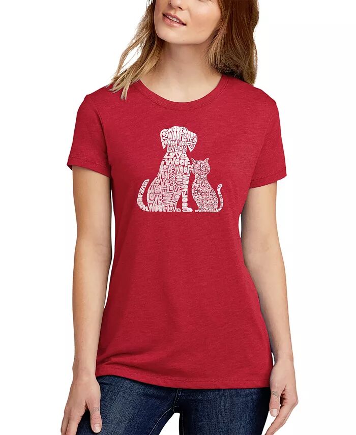 

Женская футболка Premium Blend Word Art Dogs and Cats LA Pop Art, красный
