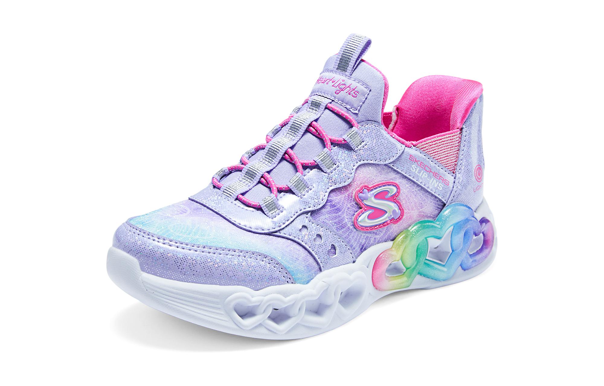 Skechers Кроссовки для девочек Hands Free Slip Ins, детские, средней высоты, серебристо-фиолетовые — фото 3