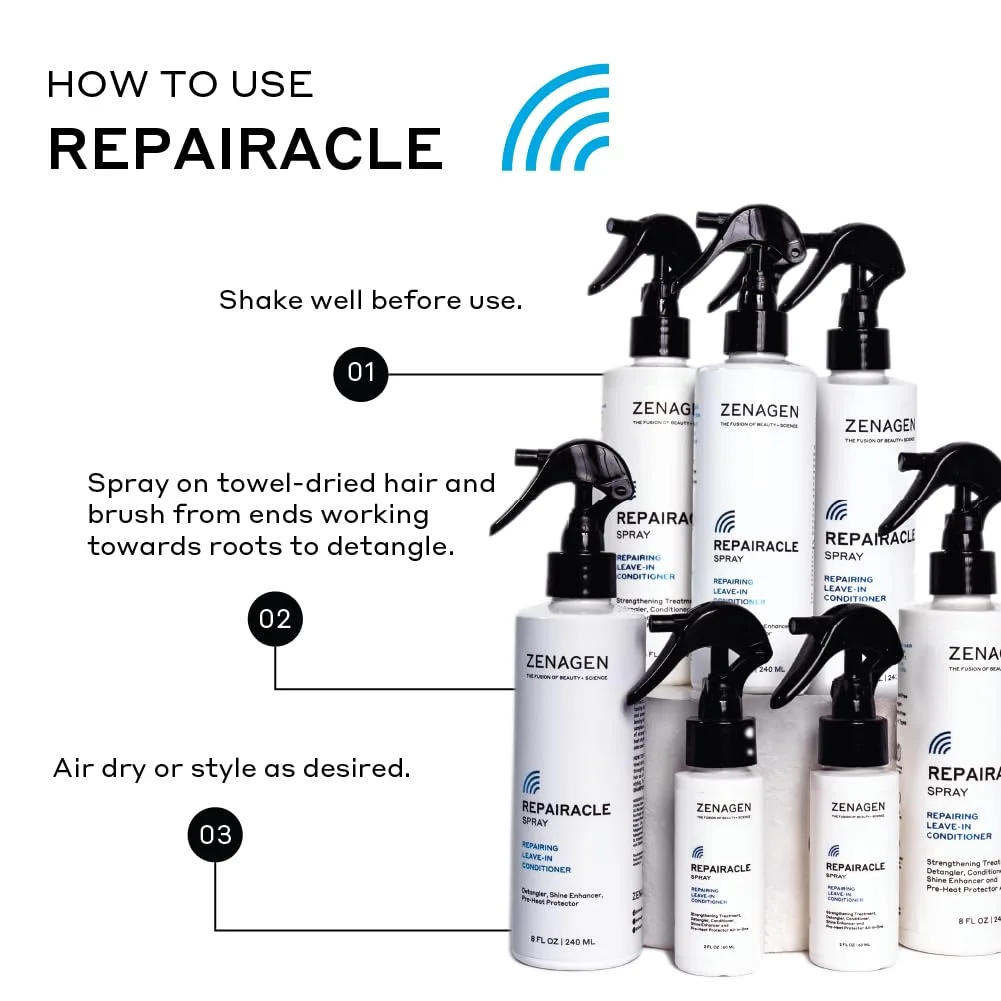 ZENAGEN Repairacle восстанавливающий кондиционер без смывания | укрепляет и восстанавливает волосы, распутывает и разглаживает, придает блеск и увлажняет, безопасен для окрашенных волос, веганский 237 мл (1 шт.) — фото 4