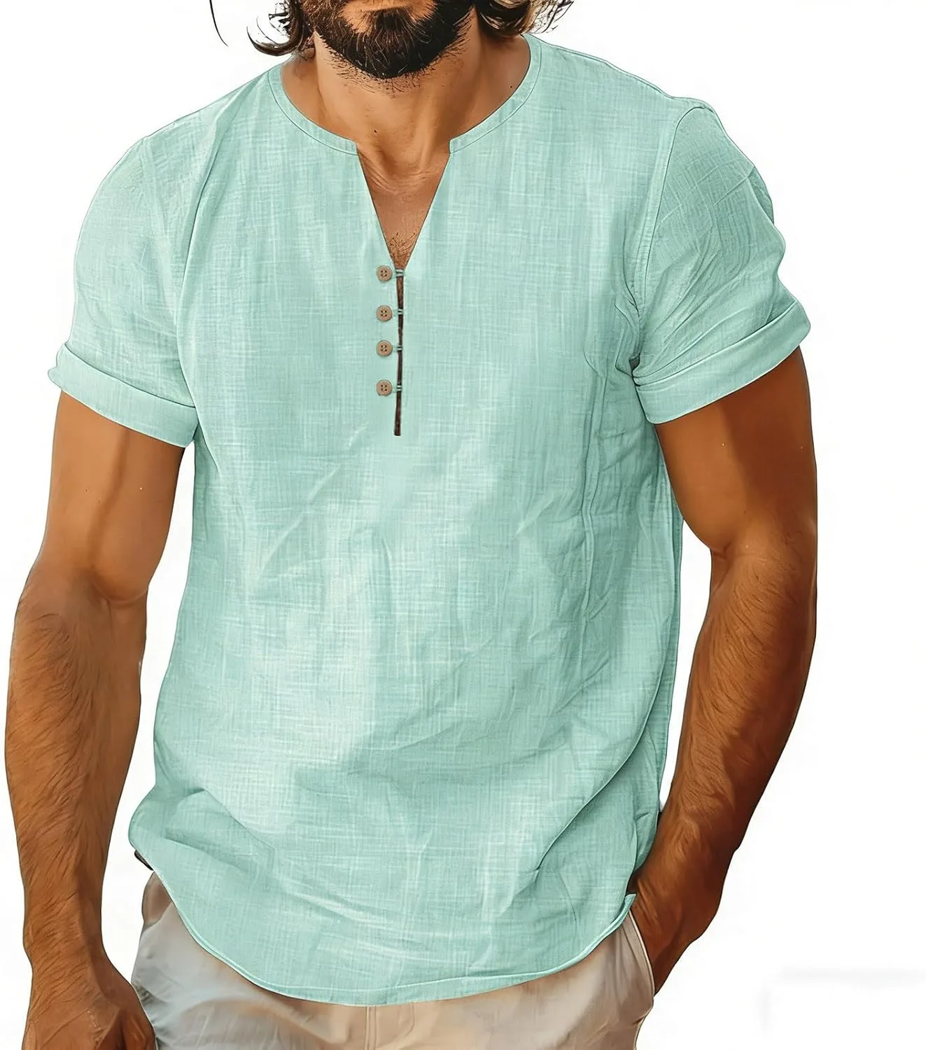 

Мужская хлопковая льняная рубашка-поло с коротким рукавом