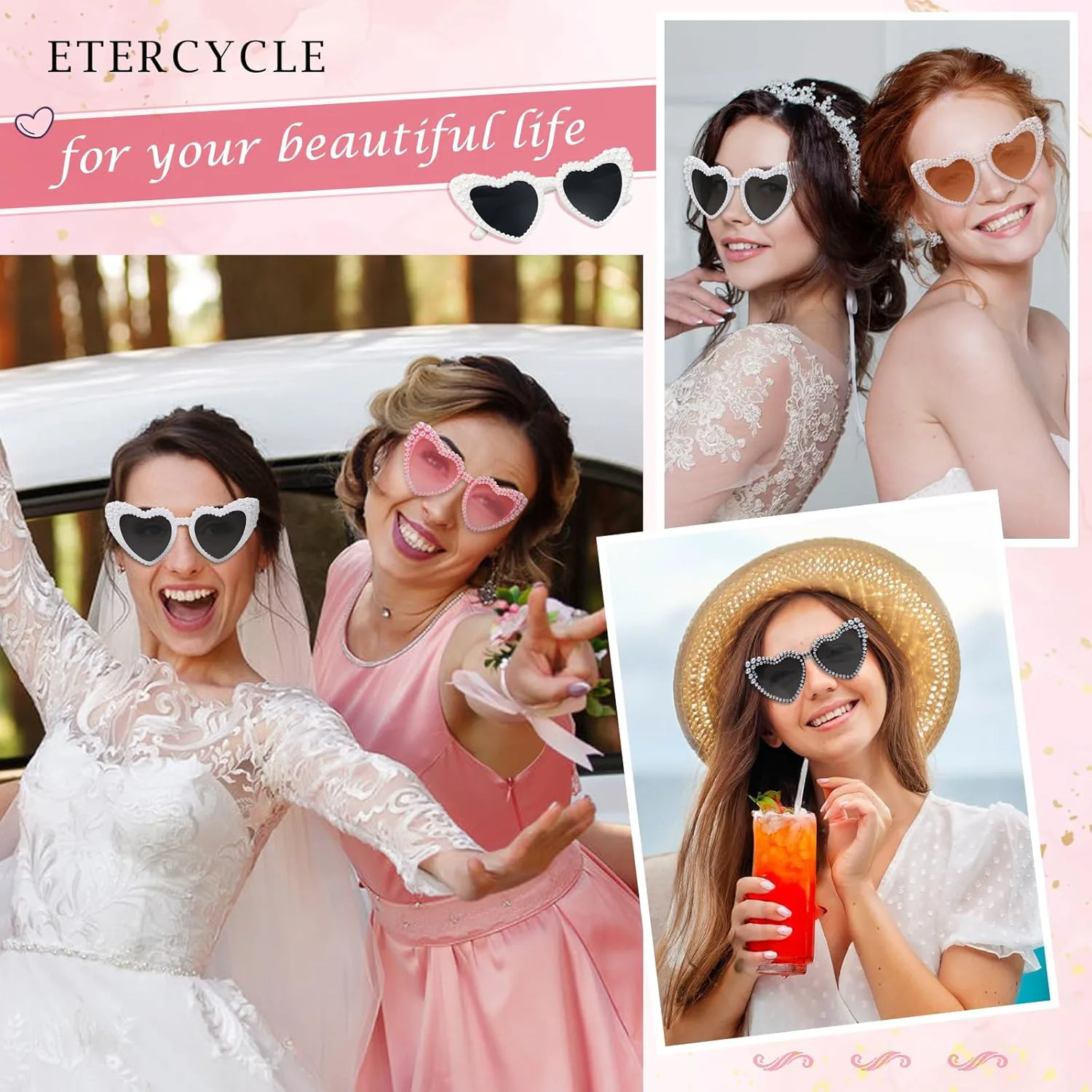 

Солнцезащитные очки Etercycle в форме сердца, очки для невесты с жемчужным блеском, модные бирюзовые солнцезащитные очки для вечеринки в честь дня рождения, Teal