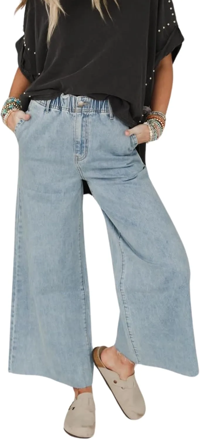 

Женские джинсы wide leg с расклешенными манжетами и потертостями ChiyeeKiss