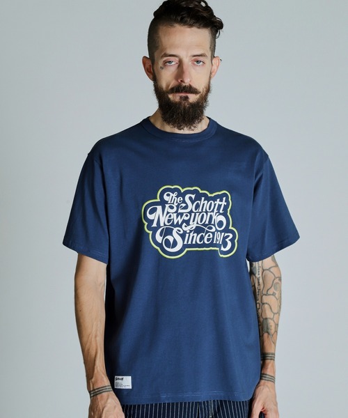 

Футболка с принтом, хлопок Schott, темно-синий