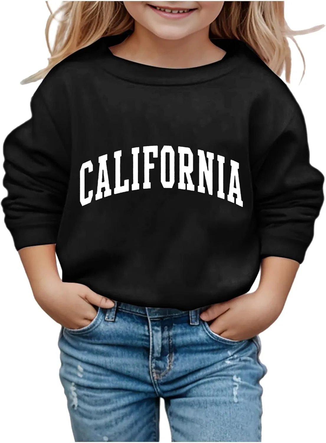 Generic Толстовки California для девочек-подростков, с круглым вырезом, с буквенным принтом, с длинным рукавом, повседневные пуловеры, одежда для детей от 3 до 12 лет, черный