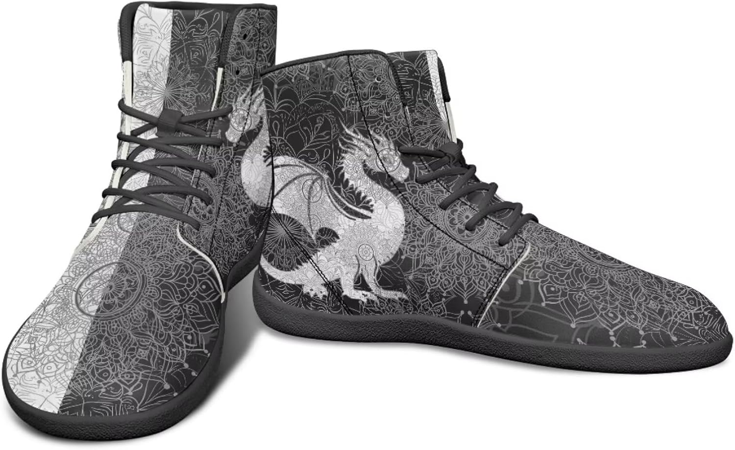 

Высокие кроссовки с драконовым узором, черно-белые, мандала, из ПУ, повседневные спортивные обувь для зала, заземленные для мужчин Watdotory