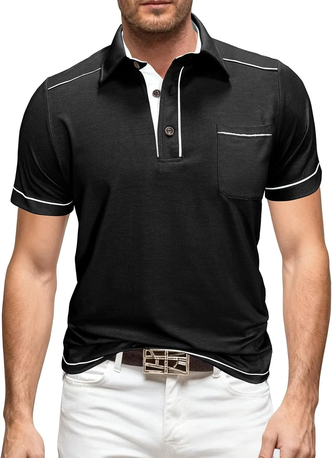 

Мужская поло с коротким рукавом и контрастной отделкой