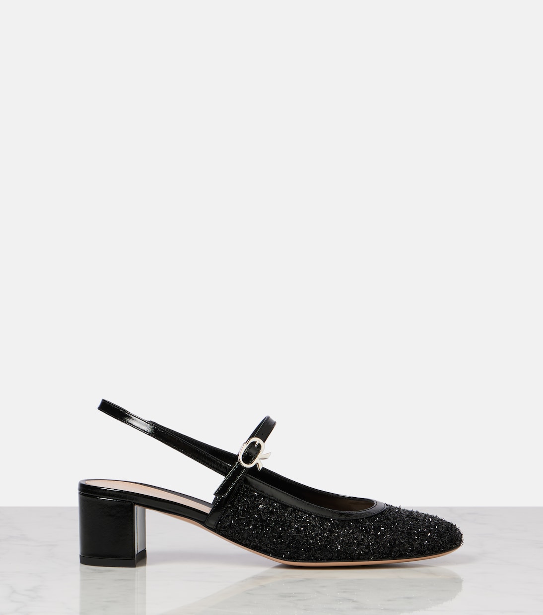 Туфли-лодочки с ремешком и кожаной отделкой Gianvito Rossi, Black+Black — фото 4
