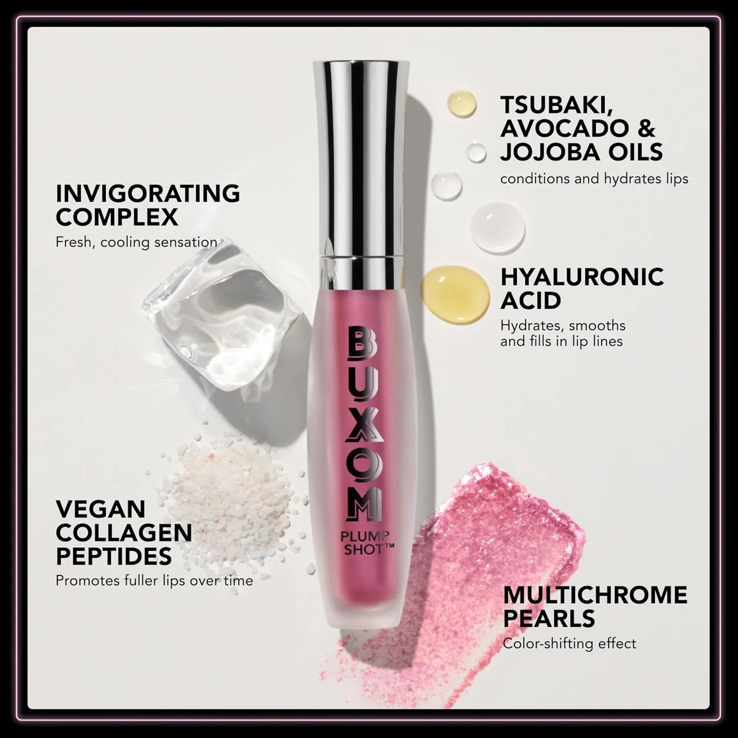 Сыворотка для губ Buxom Plump Shot с коллагеном в оттенке Spellbound Pink Multichrome + кремовые румяна Plump Shot с коллагеновыми пептидами, кремово-пудровые румяна в оттенке Tickled Pink — фото 4