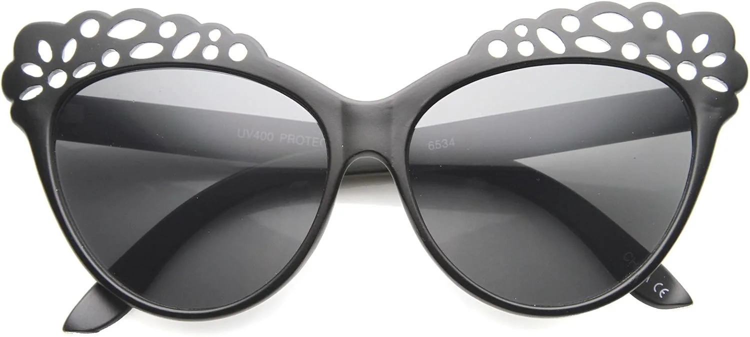 

Женские солнцезащитные очки zeroUV в увеличенном размере с геометрическим узором, вырезанным лазером, в форме «кошачий глаз», диаметр линз 58 мм, Black / Smoke