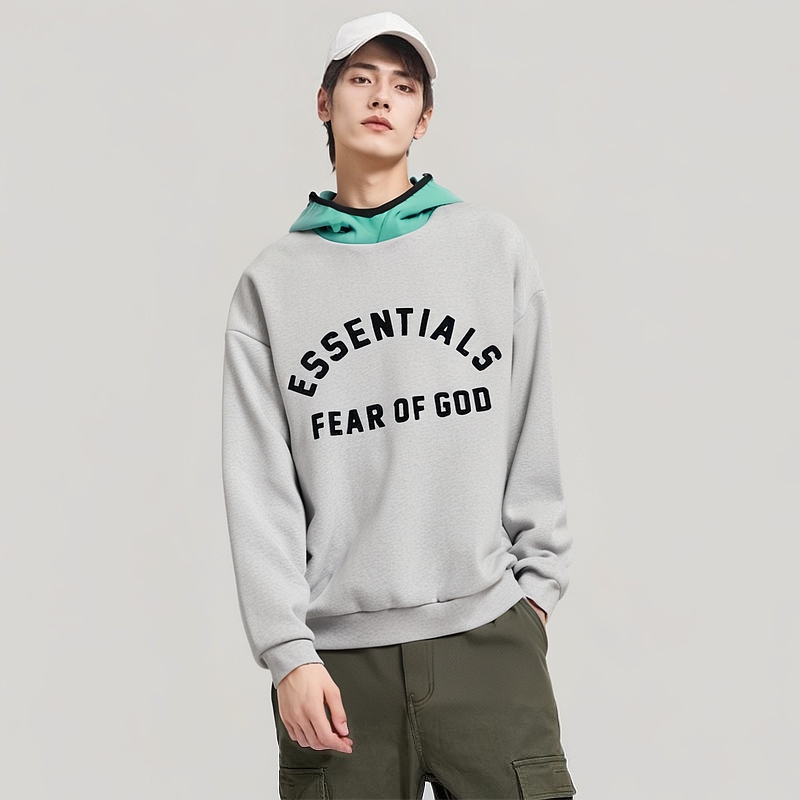 Толстовка с принтом логотипа Fear Of God Essentials, светло-серый меланж/мятный лист — фото 4