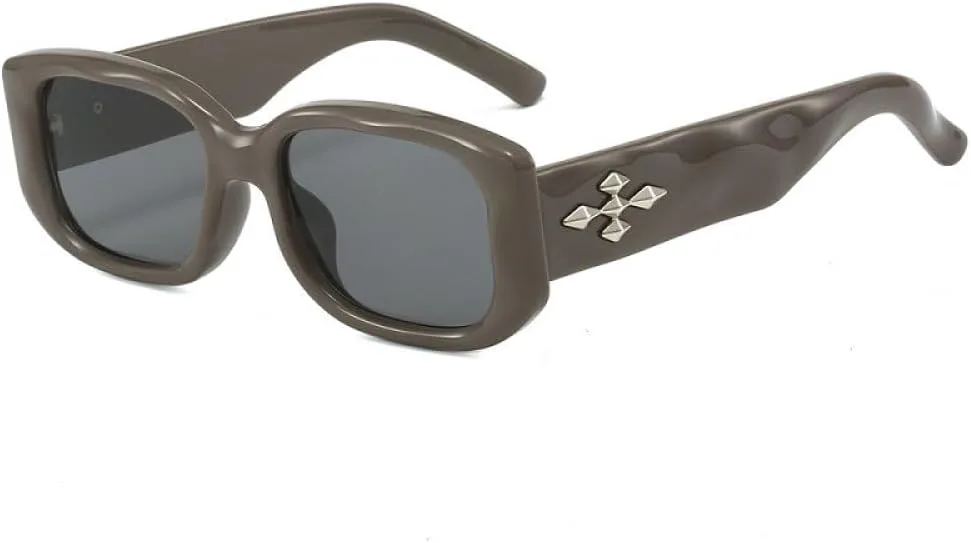 

Модные солнцезащитные очки для женщин и мужчин, прямоугольная оправа с линзами, серебристое украшение, винтажный стиль, защита от ультрафиолета UV400 MTZJH, One Color