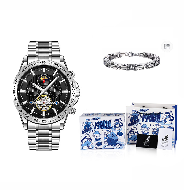 

KANGOL Часы Interstellar Series Automatic Mechanical Movement Stainless Steel Strap Watch Men's Watch Black Dial