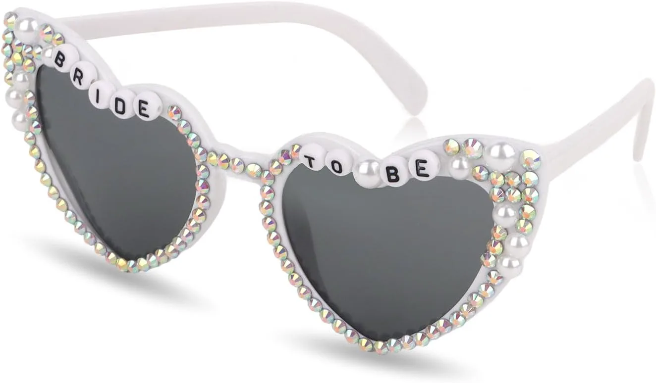 

Солнцезащитные очки AMCAMI Bride to Be с жемчужным блеском, белые очки в форме сердца, аксессуары для невесты, сувениры для девичника, Multi-diamonds & Pearls