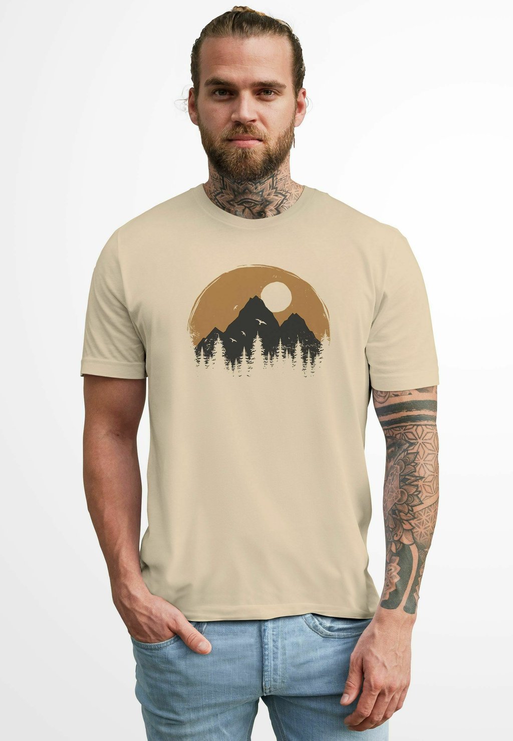 

Футболка с принтом BADGE LOGO FASHION STREETSTYLE Neverless, бежевый
