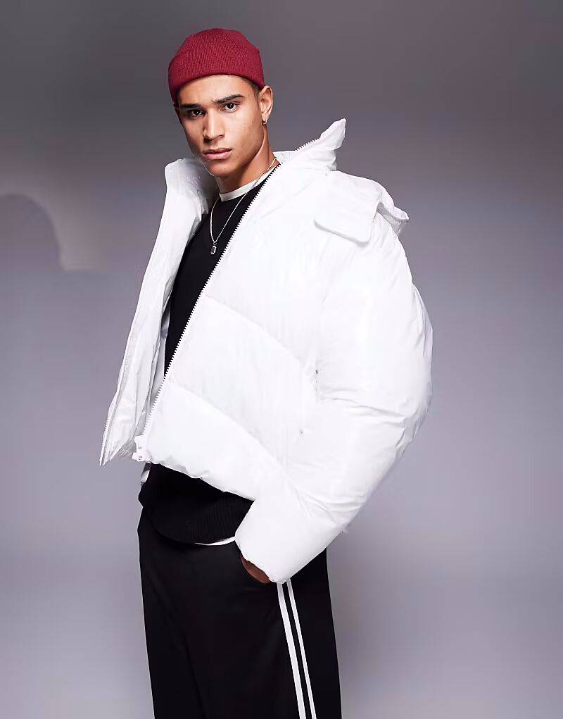 

Блестящая куртка-пуховик ASOS DESIGN белого цвета