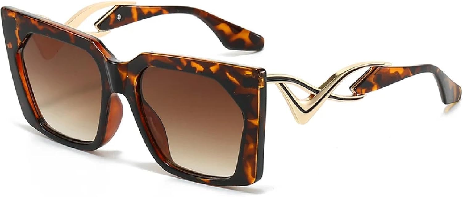 

Солнцезащитные очки «кошачий глаз» в крупной оправе для женщин и мужчин, модные винтажные металлические очки для путешествий и вождения, защита от УФ-излучения UV400 TKKTLLT, Leopard Gradient Tea