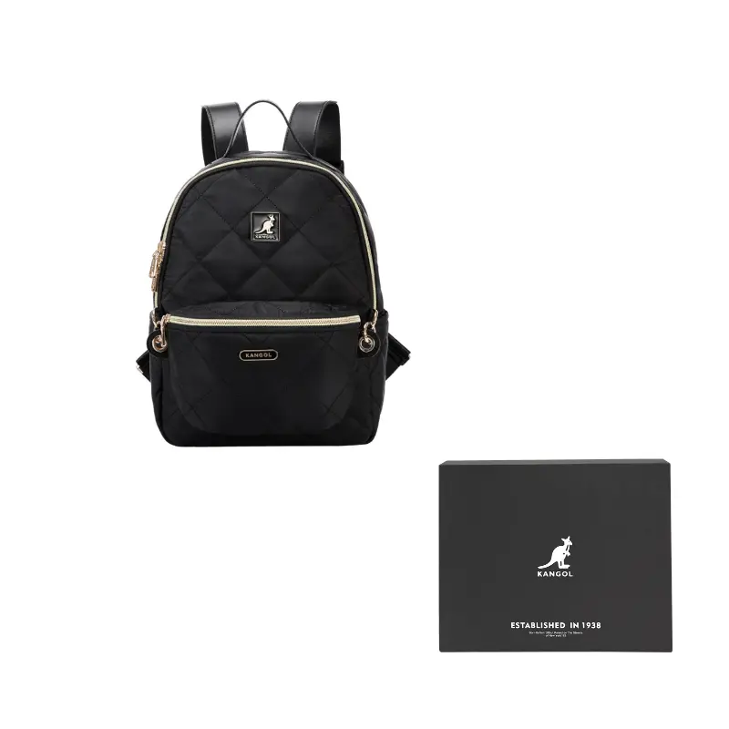 

KANGOL Тканевый рюкзак с алмазным узором для женщин крупный разноцветный, Black (Backpack+Small Bag)