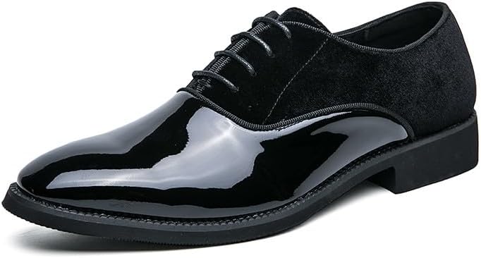 

Мужские лаковые туфли Santimon, классические туфли-оксфорды на шнурках, формальные, бархатные деловые дерби для мужчин, черный