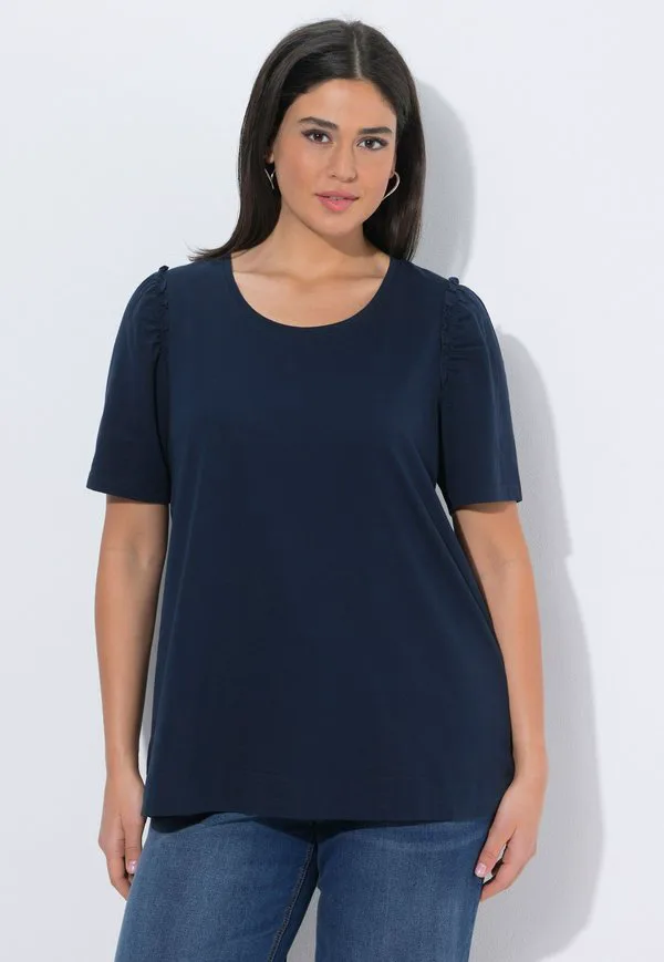 

Базовая футболка rüsche alinie rundhals halbarm Ulla Popken, Marine, Синий, Базовая футболка rüsche alinie rundhals halbarm Ulla Popken, Marine