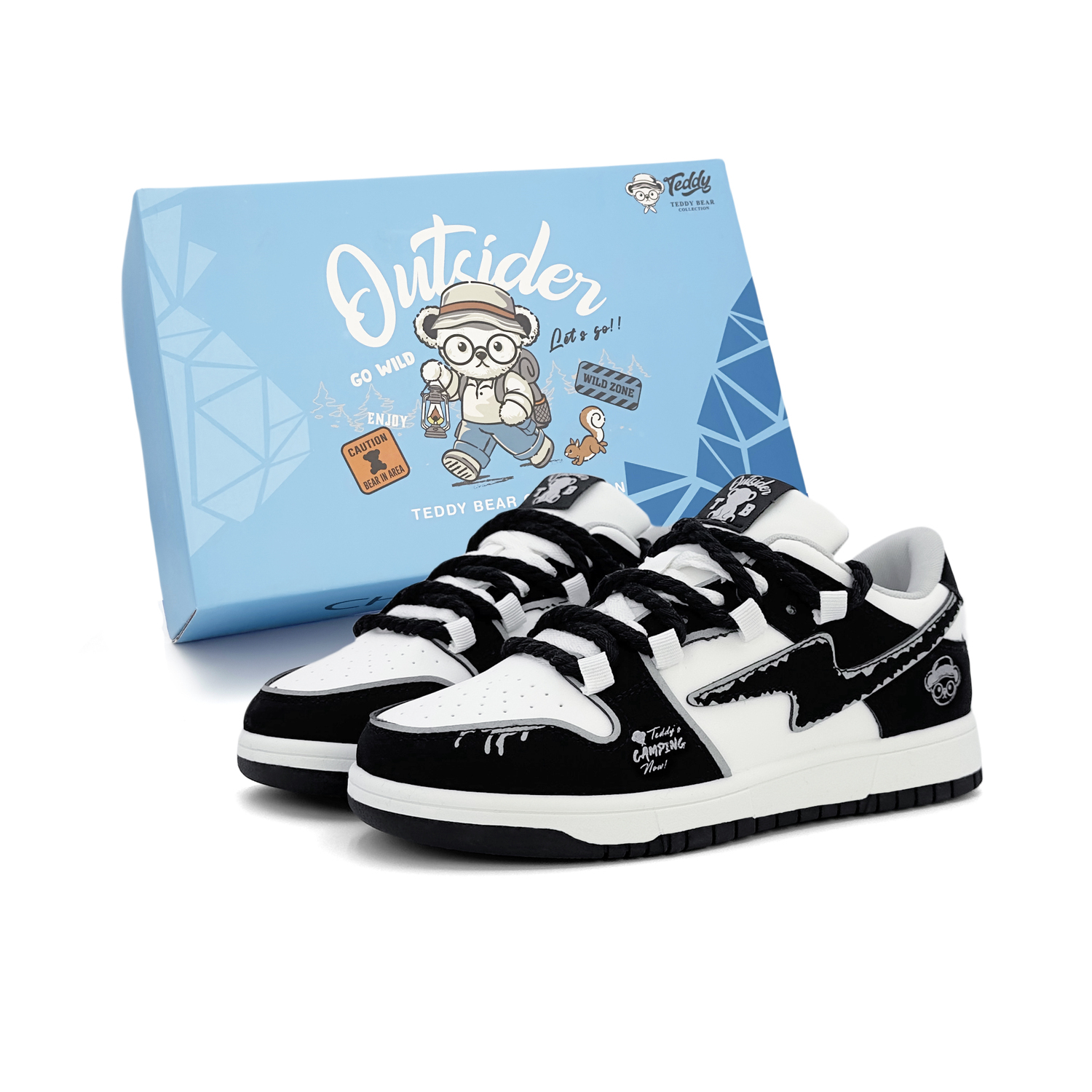 

Teddy Bear Collection Мужские лоу-топ скейтборд кроссовки черно-белые [подарочная коробка Teddy], цвет Black White[Teddy Custom Box]