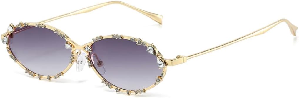 

Ретро овальные панк-солнцезащитные очки с бриллиантами для женщин, модные серебристые очки с защитой от УФ-излучения для мужчин. Модные солнцезащитные очки UUPTTPL, Gold Gray