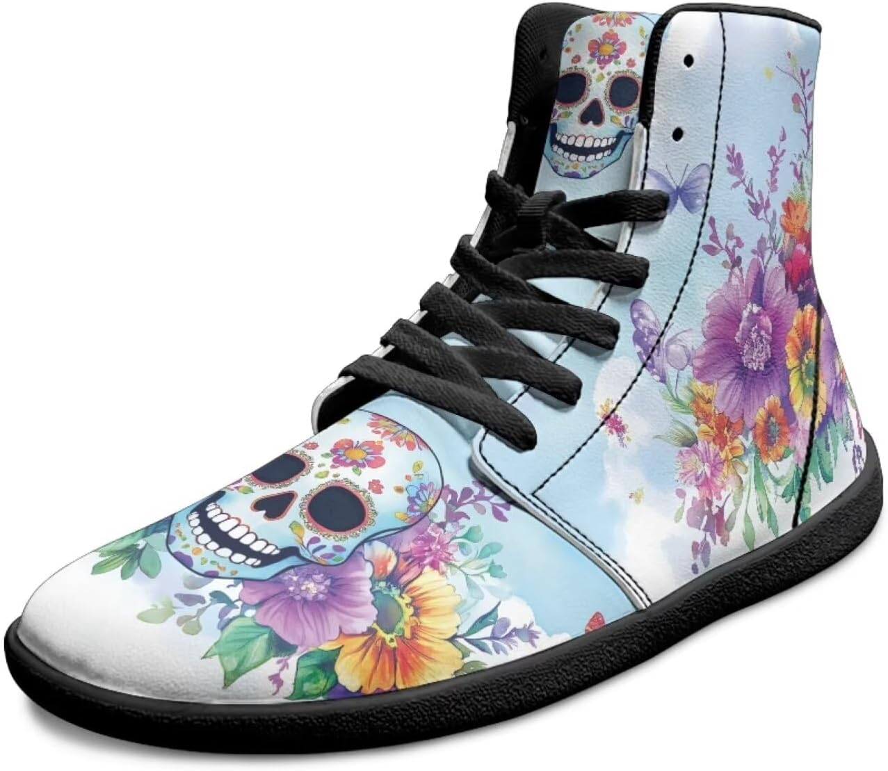 

Высокие мужские кроссовки без скольжения с широким носком, дышащие ботильоны с нулевым перепадом высоты голенища для ходьбы Xixirimido, Sugar Skull Butterfly Floral