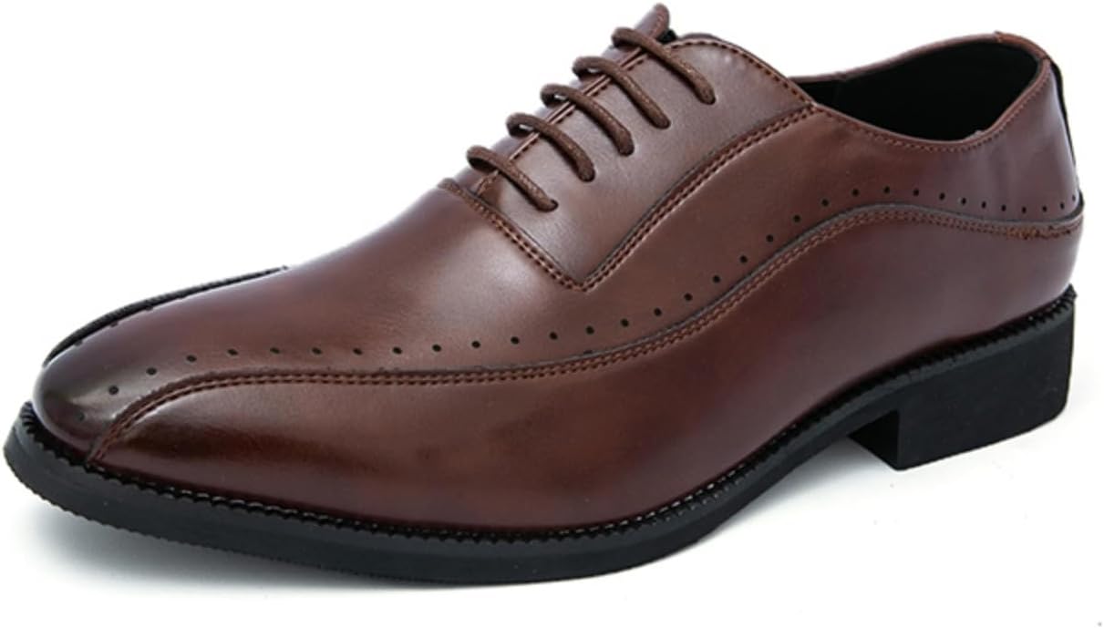 

Мужские коричневые кожаные туфли - оксфорды на шнуровке с декоративной перфорацией, классические формальные туфли для работы, свадеб и других мероприятий Aokisx