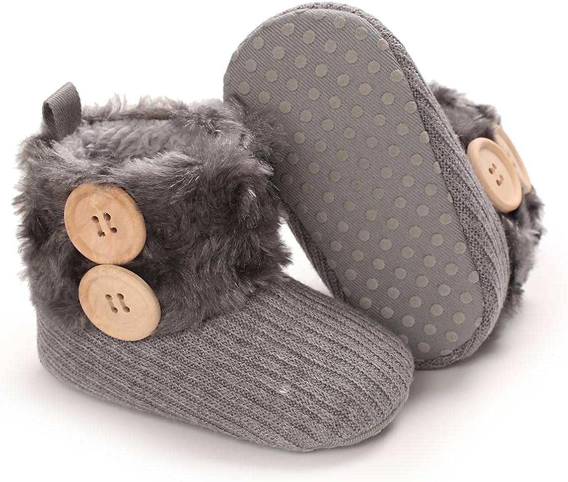 

COSANKIM Ботинки Мягкая Нескользящая Подошва Теплые Зимние Снежные Ботиночки Малыш Детская Обувь для Первых Шагов, серый