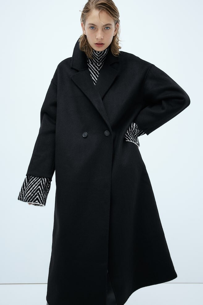 

Пальто из смесовой шерсти H&M, черный