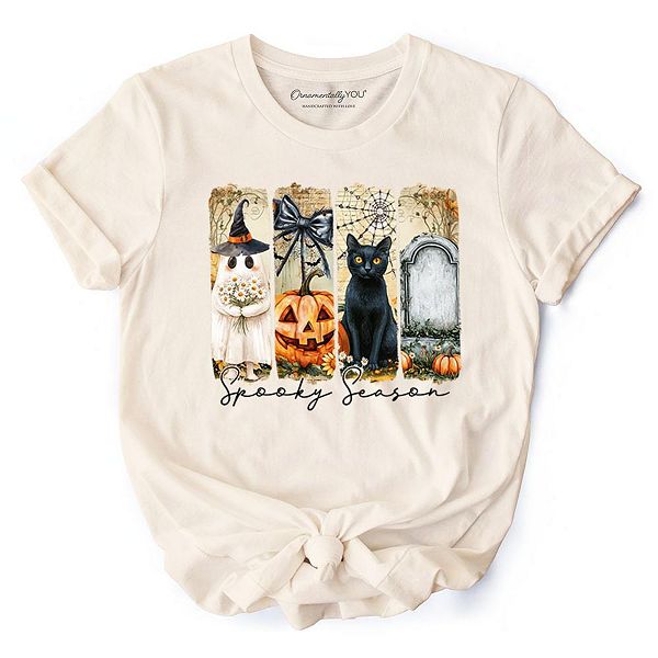 

Футболка с принтом в осеннем стиле, Coquette Vintage Ghost, Cat and Pumpkin Ornamentallyyou, Natural