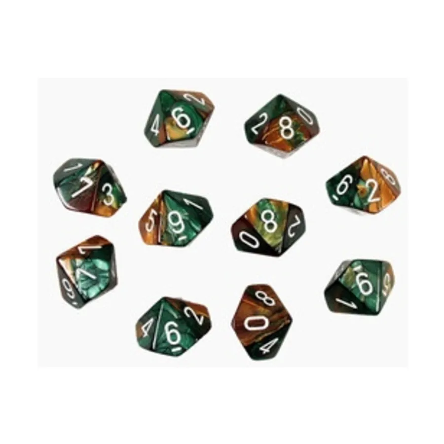 

d10 Медный и зеленый с белым (10), Dice - Gemini - d10 (Chessex)