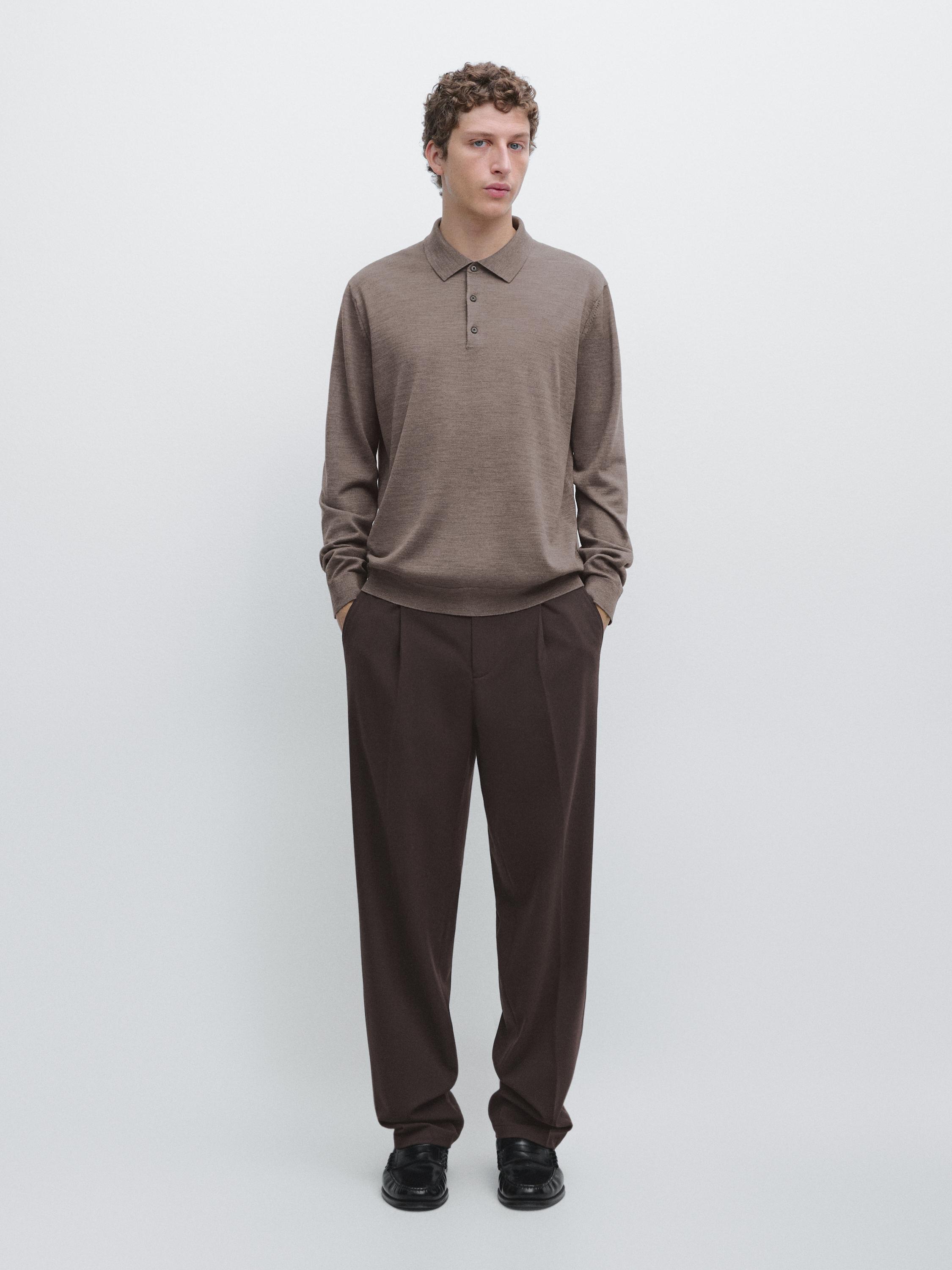 

Шерстяной вязаный свитер с воротником поло Massimo Dutti, mole brown