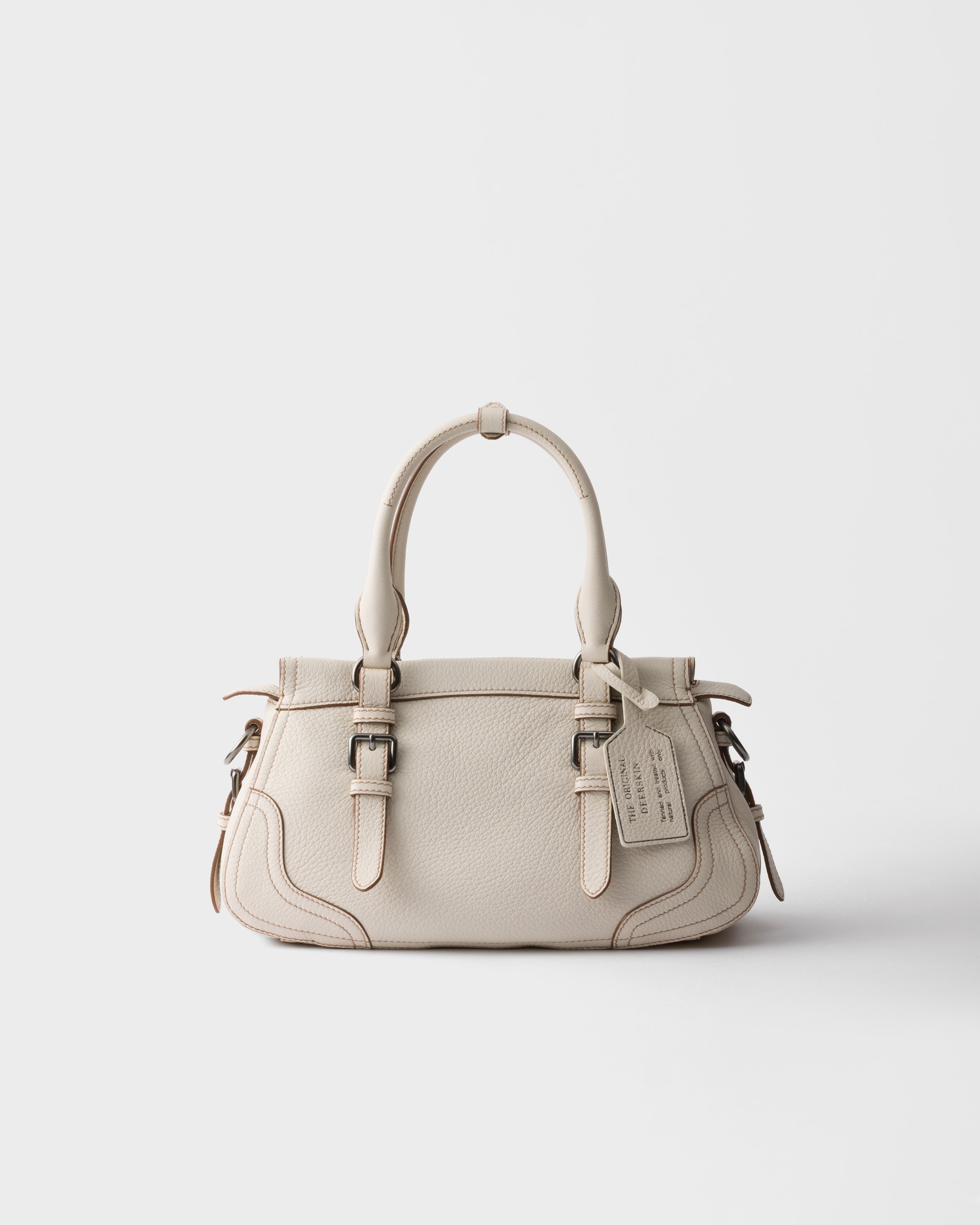 Большая кожаная сумка-тоут Prada, мелово-белый — фото 4