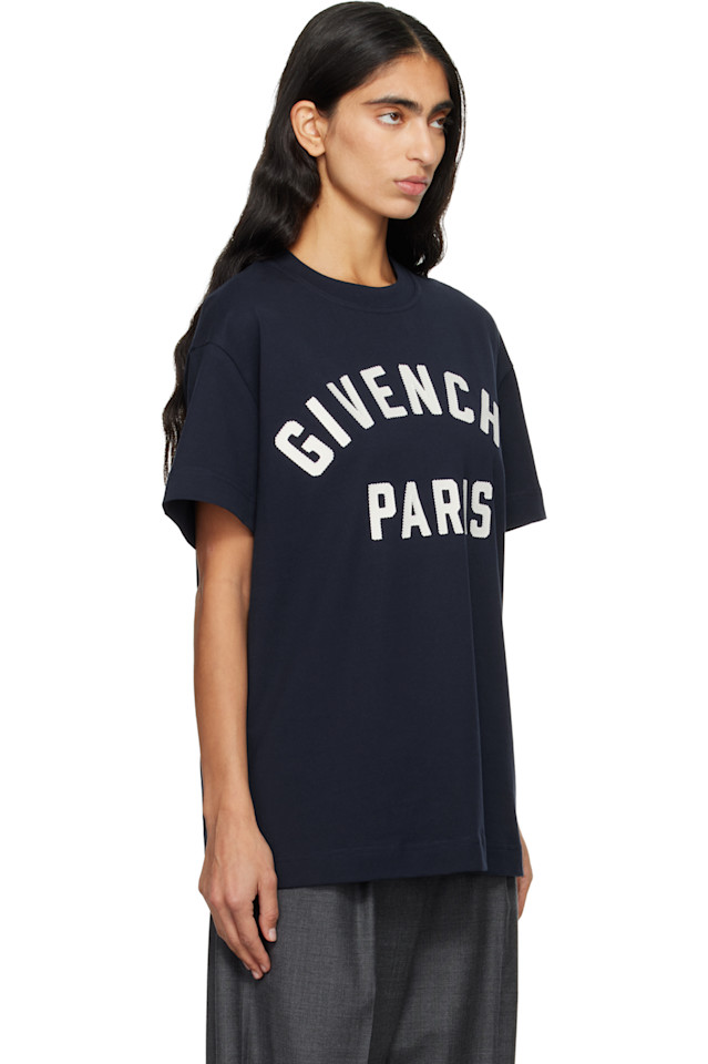 Givenchy Футболка свободного кроя темно-синего цвета "Givenchy Paris" — фото 2
