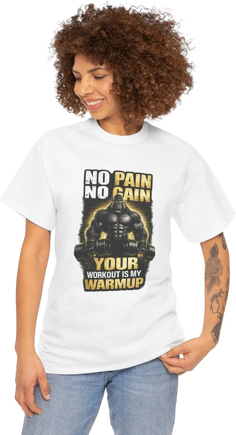 Футболка Your Workout is My Warmup No Pain No Gain для мотивации в спортзале GENERIC, белый — фото 2