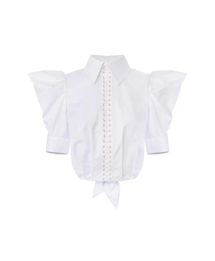 

Хлопковая поплиновая рубашка с воздушным шаром Elisabetta Franchi, белый