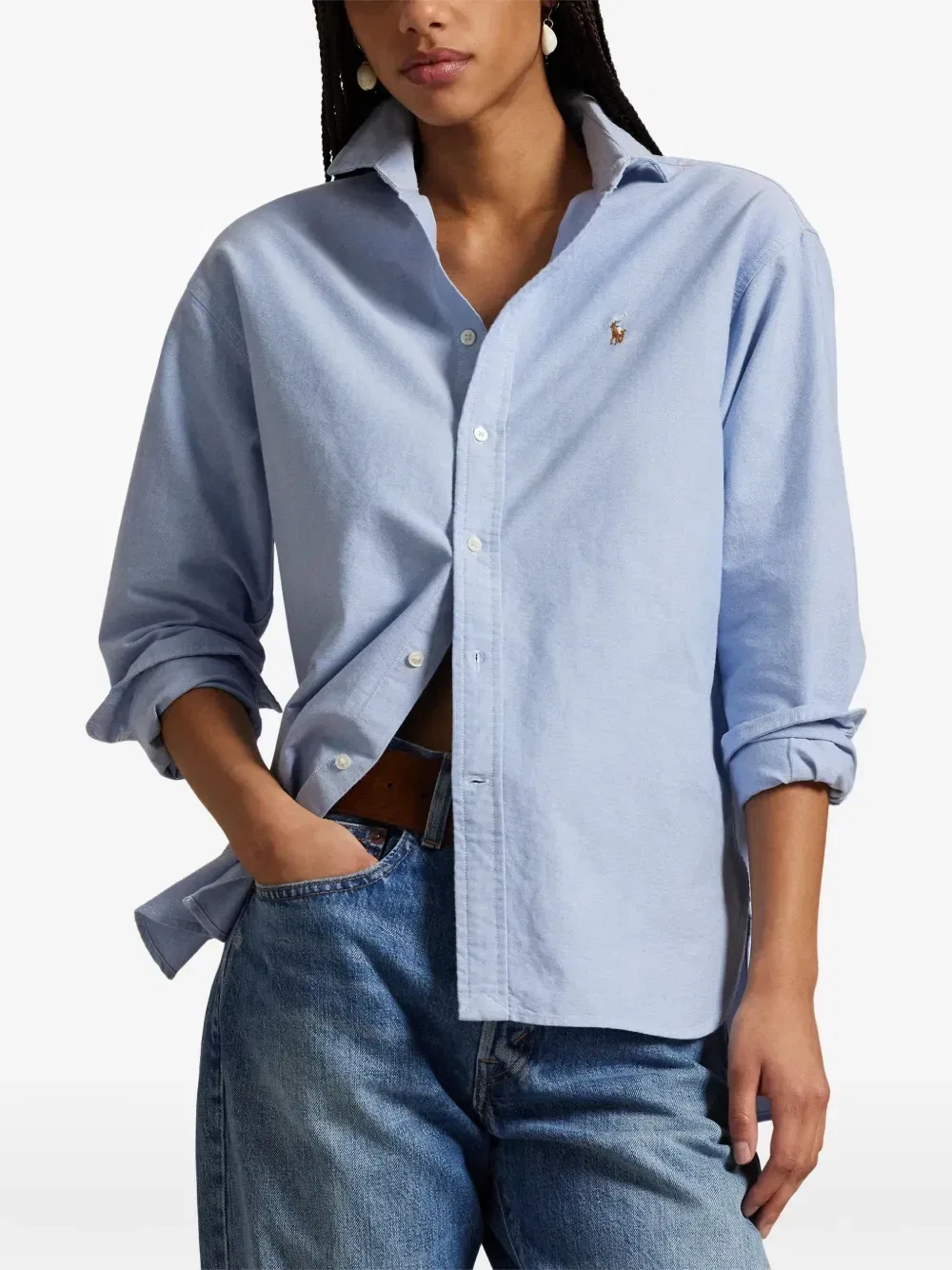 Рубашка оксфорд с вышивкой pony Polo Ralph Lauren, синий — фото 3