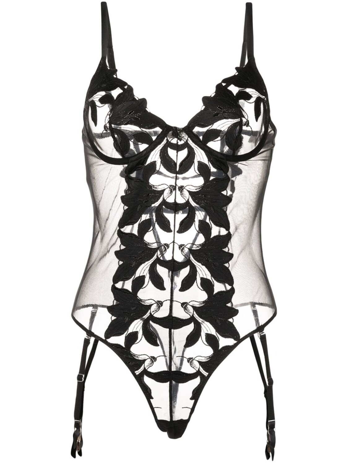 

Fleur Du Mal атласное боди Lily с вышивкой, черный