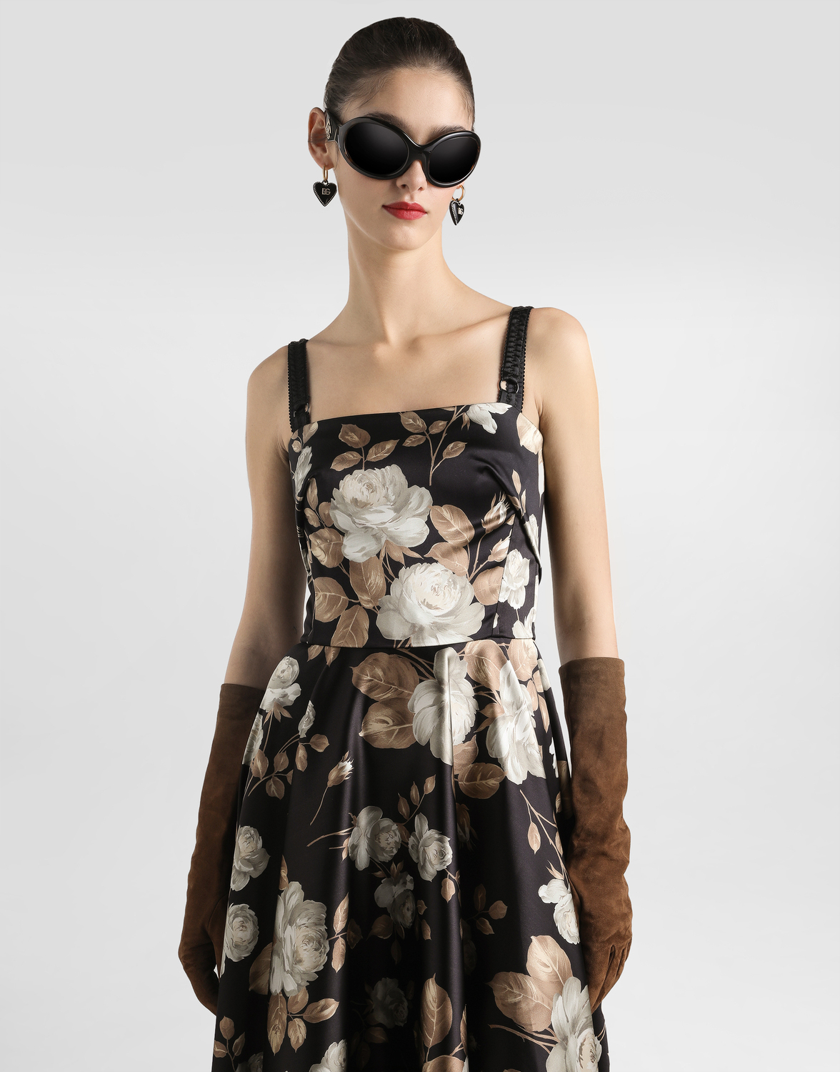 Винтажное атласное платье с принтом роз Dolce & Gabbana, принт — фото 3