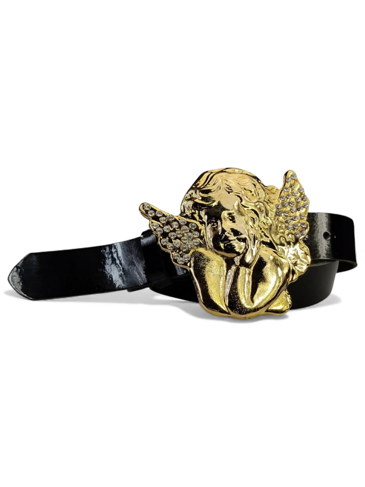 

Кожаный ремень со стразами из черной лакированной кожи FRONHOFER