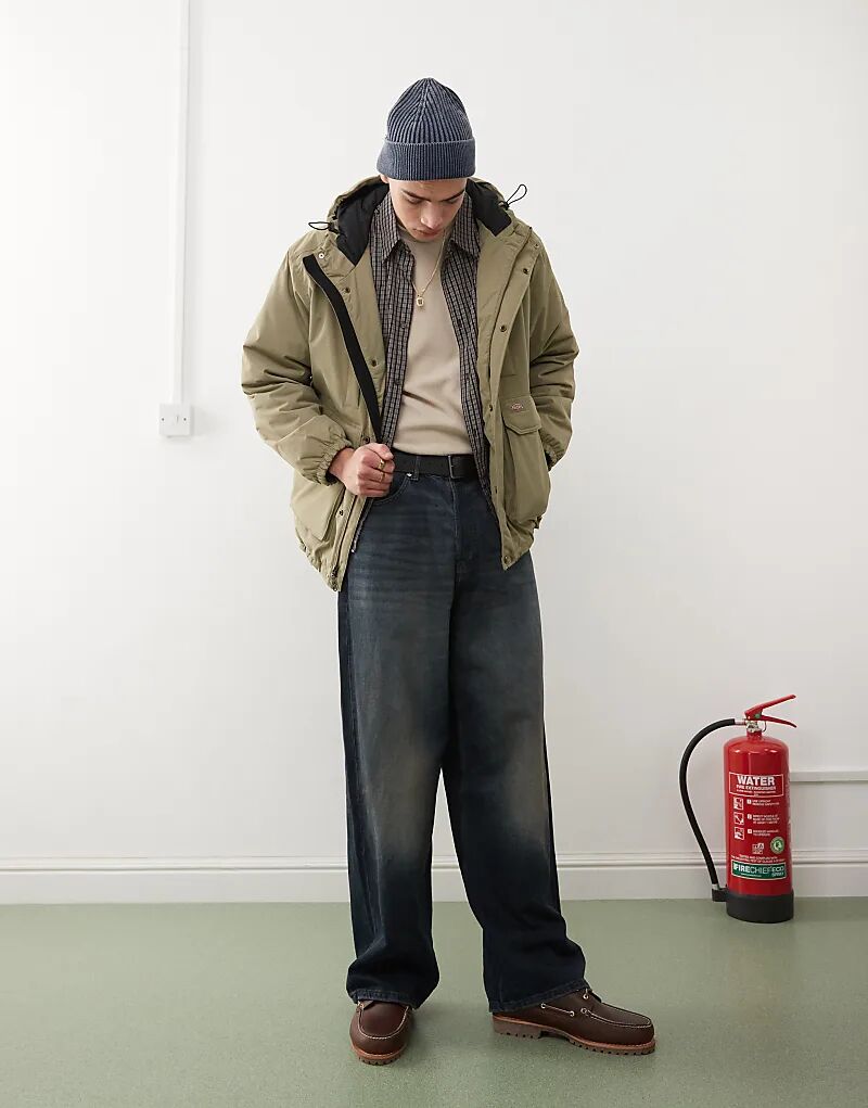 

Однотонное пальто с капюшоном цвета хаки Dickies