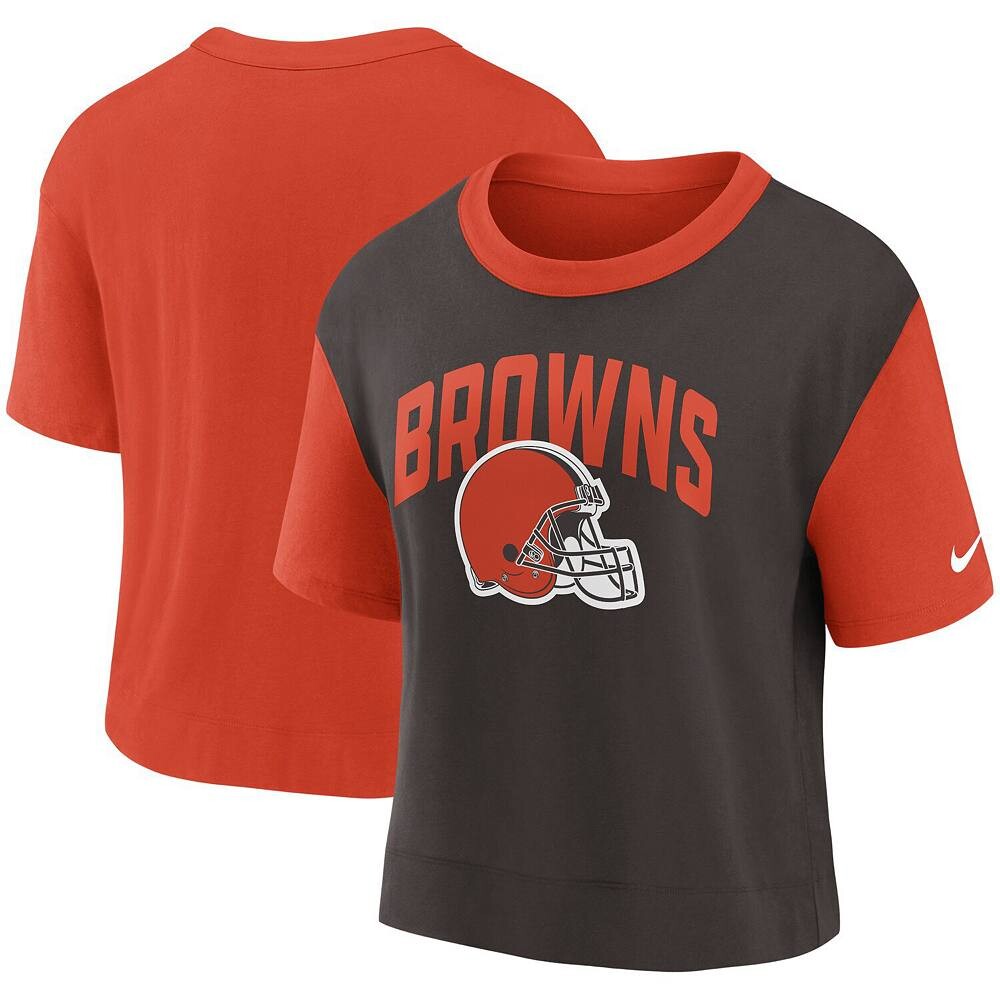 

Женская модная футболка с высоким бедрами Nike оранжево-коричневая Cleveland Browns, цвет Brn Orange